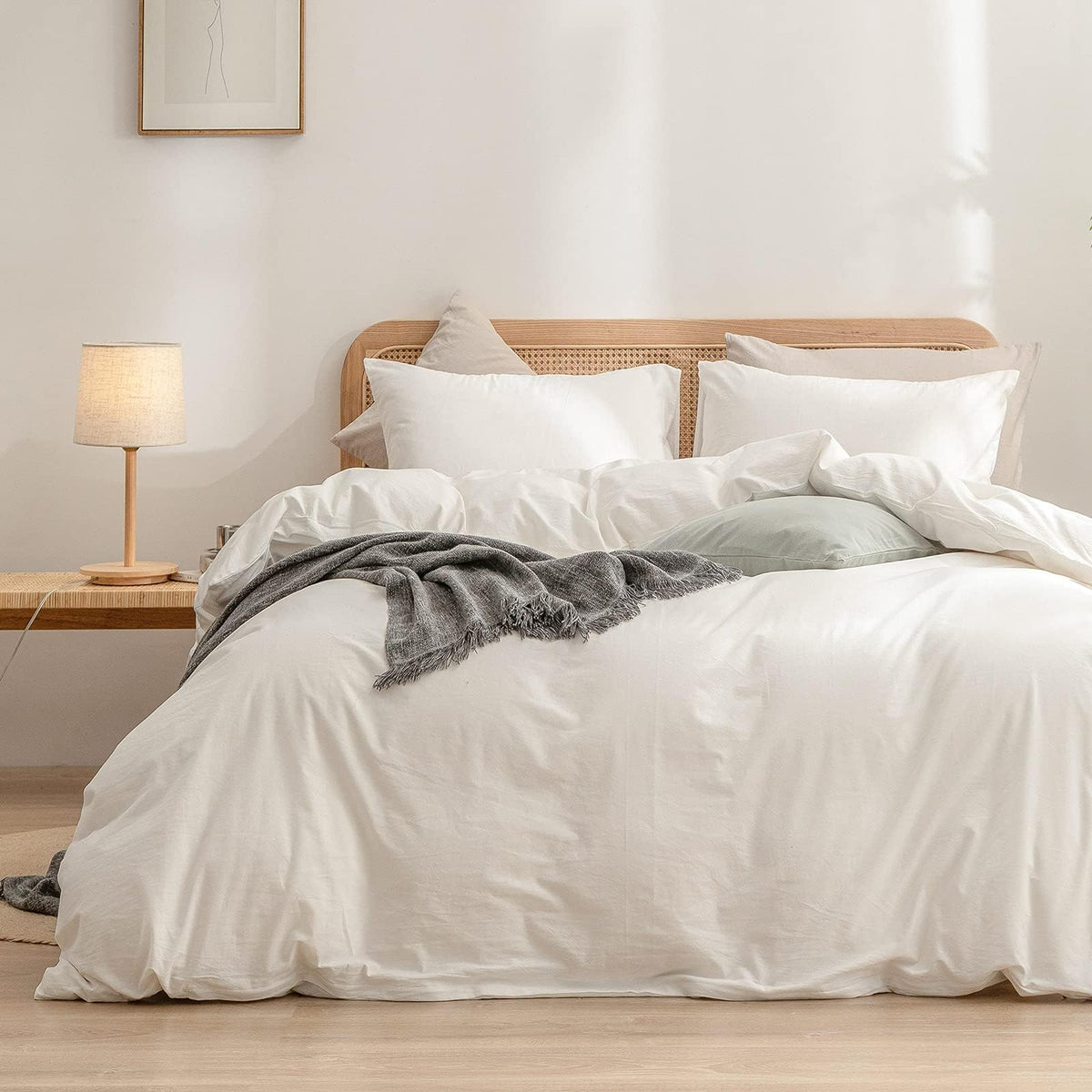 BESTOUCH Cotton Solid Duvet Cover Set Linen Feel Cornflower Blue Queen