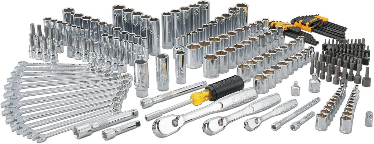 DEWALT Mechanic Tool Set, 247-Piece, 1/4 in., 3/8 in. and 1/2 in. Drive, SAE, Ratchets, Sockets, Hex Keys, Combination Wrenches, Polish Chrome Finish (DWMT81535)