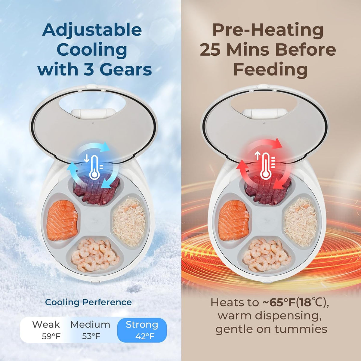 Automatic Wet Food Cat Feeder, 24H Food Freshness Smart Dual‑Temp Refrigerated Cat Feeder with Semiconductor Cooling & Pre‑Heating, App‑Controlled, Easy to Clean, 4‑Day Feeding Schedule