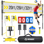 Portable Volleyball Net Set for Backyard, Adjustable Width (32/26/20FT) & Height, Anti-Sag Tension Design for Outdoor Stability, PU Volleyball with Pump, Carry Bag