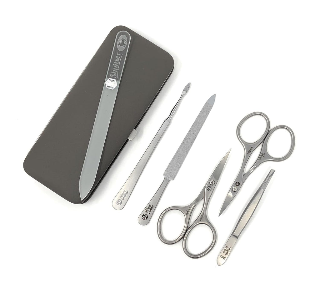 Niegeloh Solingen TopInox Surgical Stainless Steel Luxuries Manicure Set Grooming kit In Quality Nappa Leather Case Made in Germany Plus BONUS: SHPITSER Crystal Glass Nail File