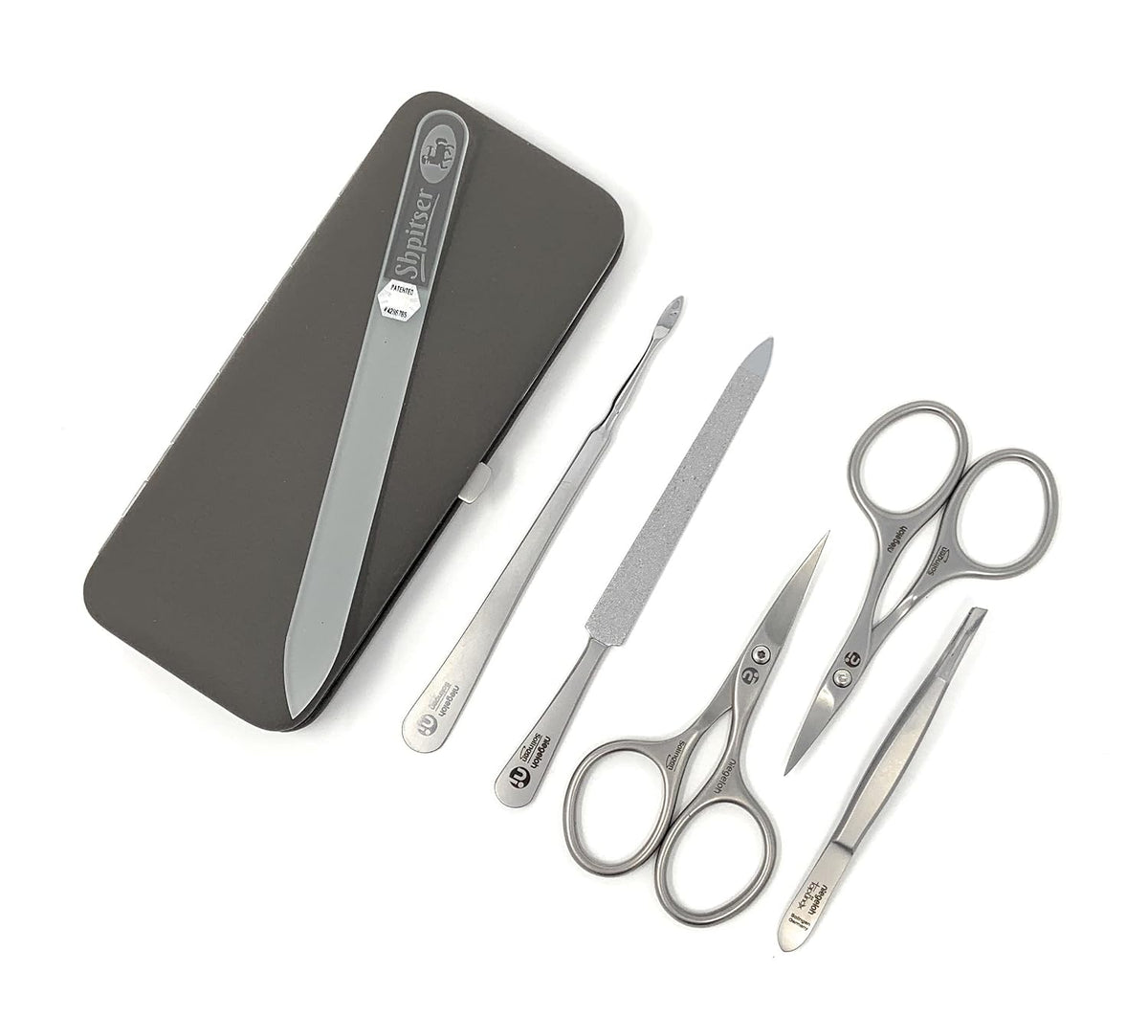 Niegeloh Solingen TopInox Surgical Stainless Steel Luxuries Manicure Set Grooming kit In Quality Nappa Leather Case Made in Germany Plus BONUS: SHPITSER Crystal Glass Nail File