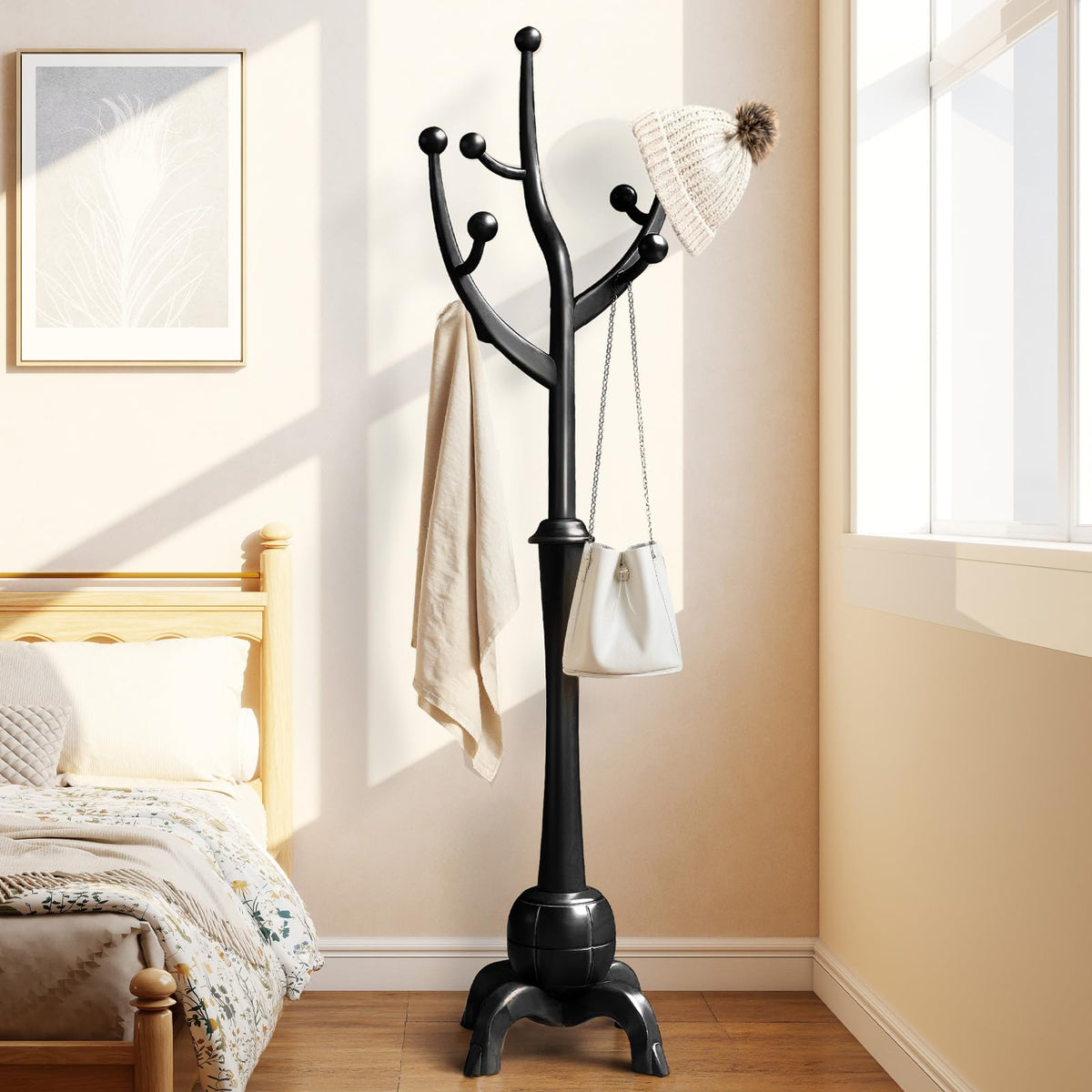 Bekrvio Coat Rack Freestanding Wood Coat Tree Rack with 8 Hooks, Walnut
