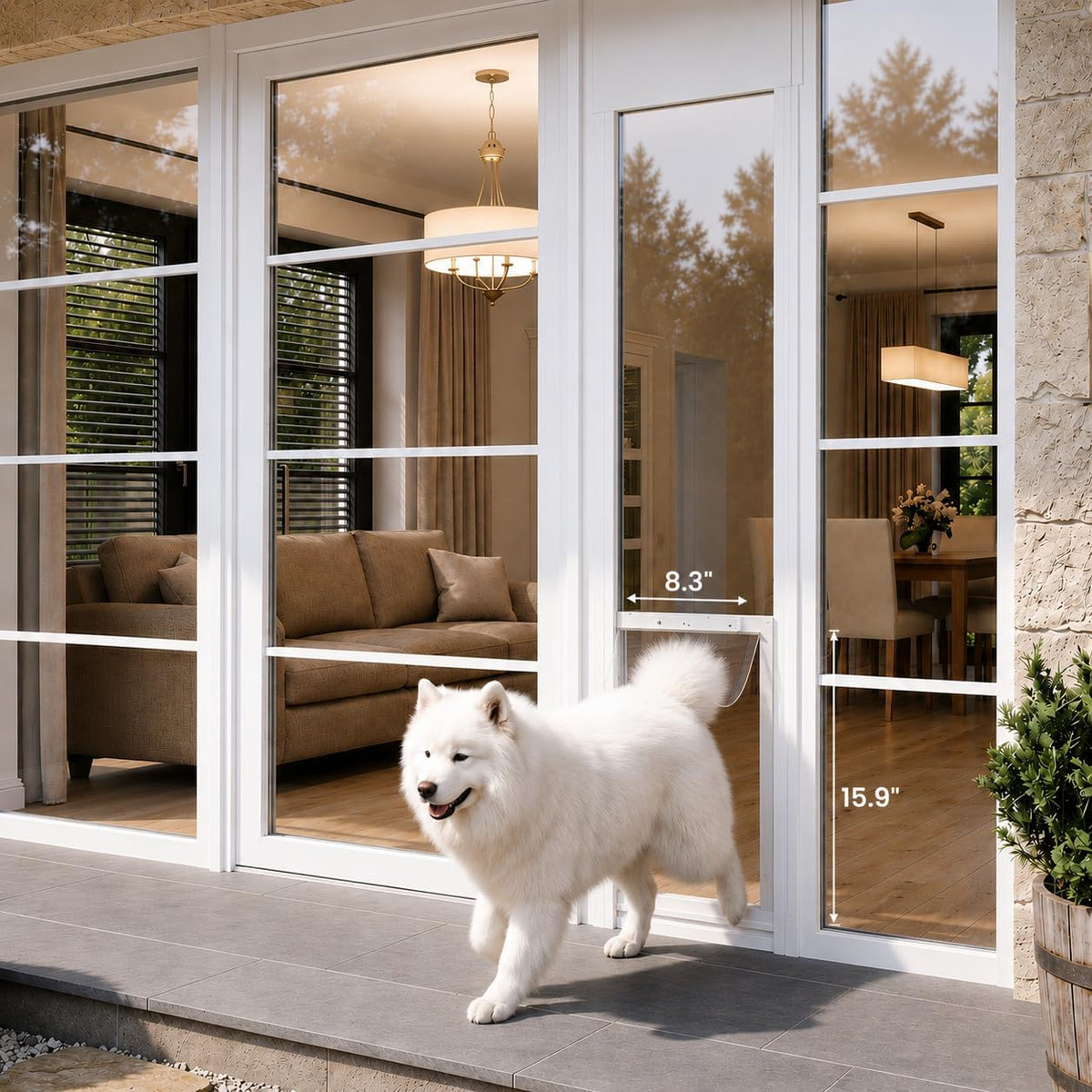 Dog Door for Sliding Glass Insert for Cat Doggie Doggy Pet Doors with Lock, Adjustable Height 74.8" to 80.71", Width 11.42"/White