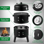 Vertical Charcoal BBQ Smoker, 3-in-1 16" Round Barbecue Grill