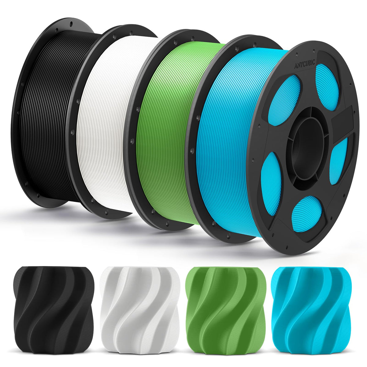 ANYCUBIC PLA Plus (PLA+), 3D Printer Filament 1.75mm Bundle, High Toughness, 1KG Spool, Black, White, Texture Grey, Pink, Red, Blue, Green, Orange, Yellow, Purple, 10KG in Total