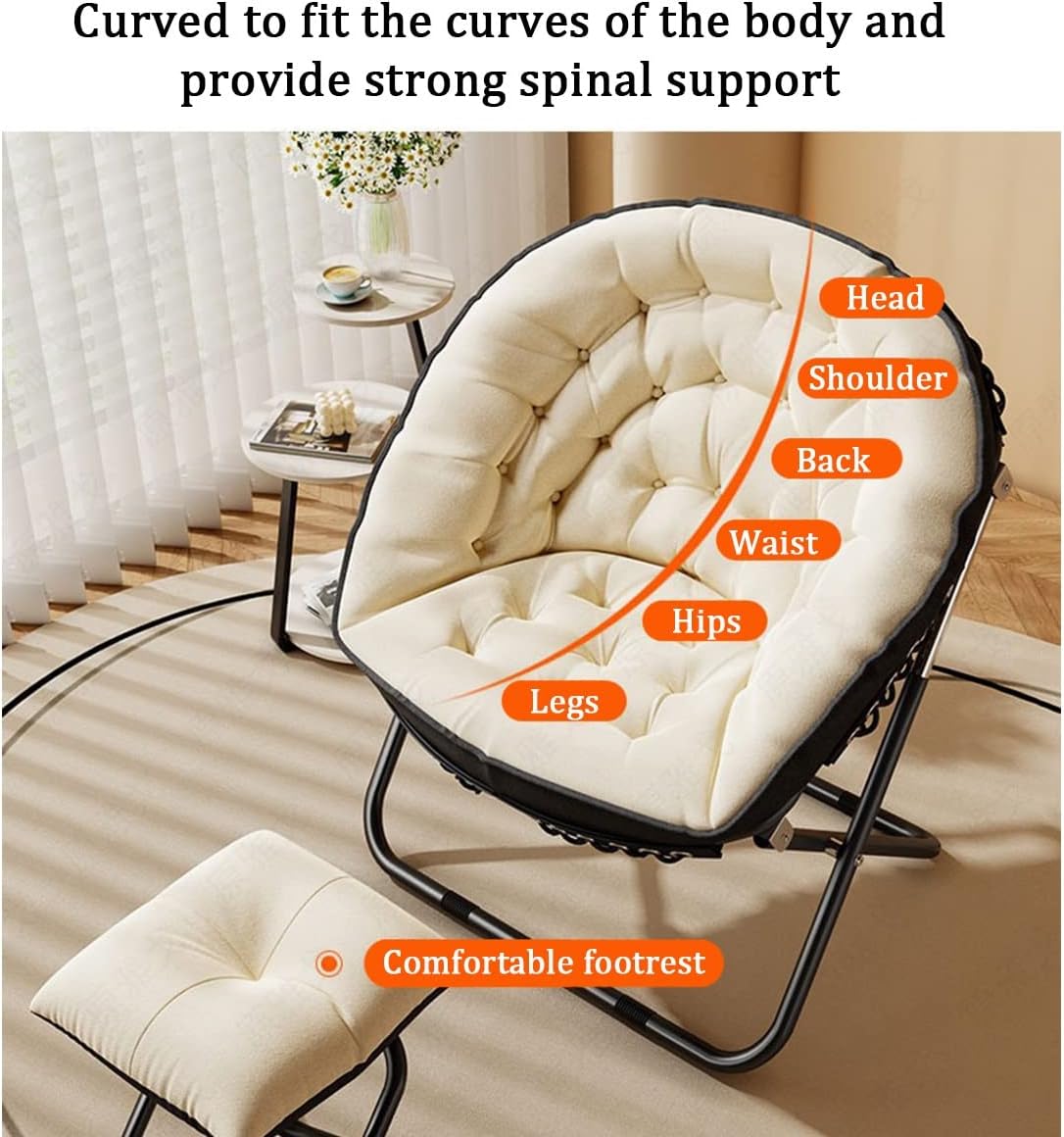 YCKEGEW Folding Papasan Chair Oversized Saucer Chair Indoor Accent Chair for Living Room,Lounge Chairs with Carbon Steel Frame,Lazy Sofa Office Chair for Home (Color : Green)