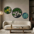 Family Tree Moss Wall Art - 24" Preserved Reindeer Moss Wooden Circle Frame