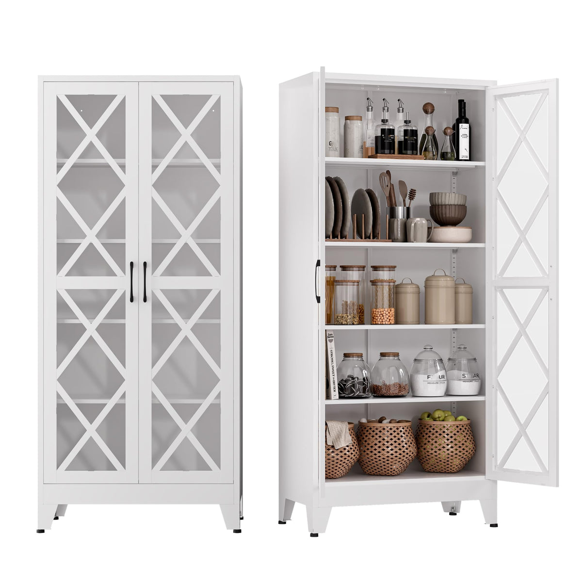 COFaR Home Farmhouse Storage Cabinet with 2 Barn Door, 61" H Metal Cabinet