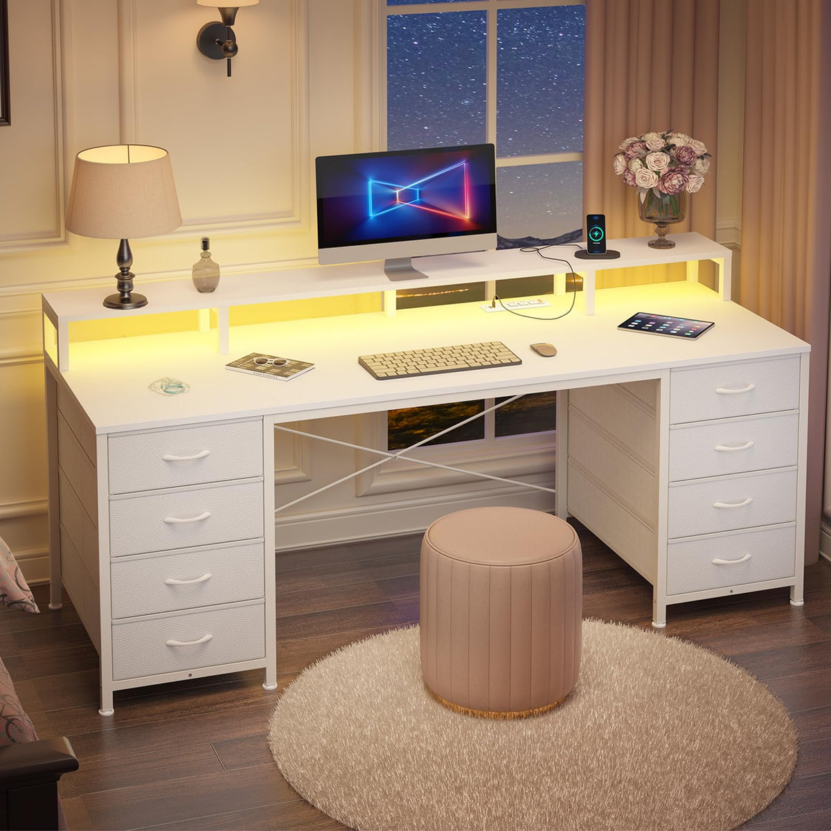 50 Inch Computer Desk with 8 Drawers for Home Office, Bedroom, Living Room