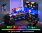 AODK 79 inch L Shaped Desk with 5 Drawers, LED Light & 2 Power Outlets