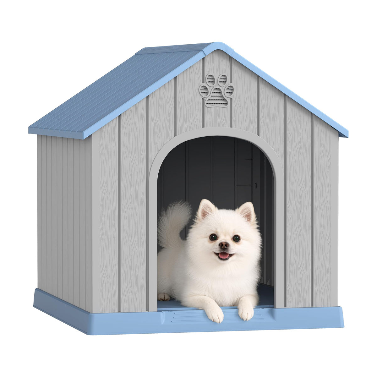 Fancyango Large Dog House Outdoor Indoor for Medium Large Dogs, Sturdy Plastic Waterproof Doghouse with Air Vents and Elevated Floor, Easy Clean and Assemble (Grey, 36.2''L×38''W×38''H)