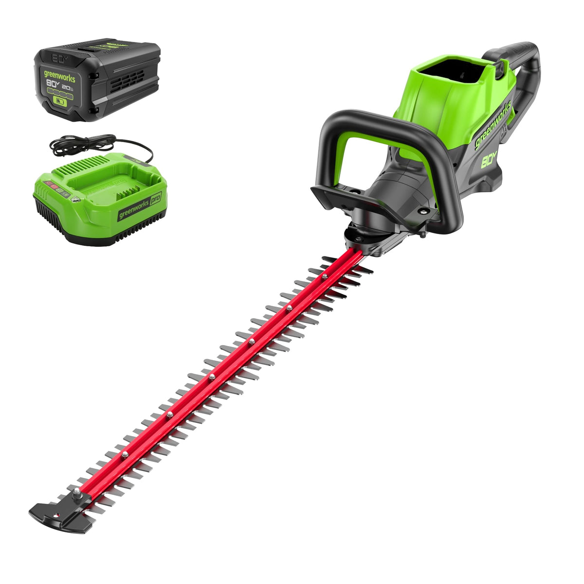 Greenworks 80V 26 in Cordless Hedge Trimmer, 2.0 Ah Battery and Charger