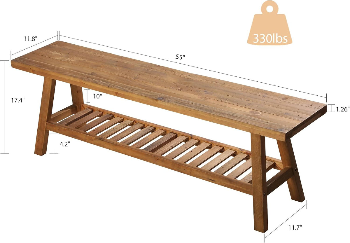 HOKYHOKY Reclaimed Solid Wood Bench-55 Entryway Bench with Storage Shelf