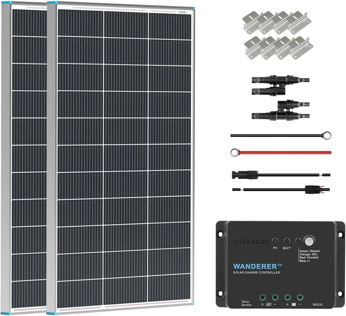 Renogy 200W 12V Monocrystalline Solar Panel Kit + 30A PWM Charge Controller