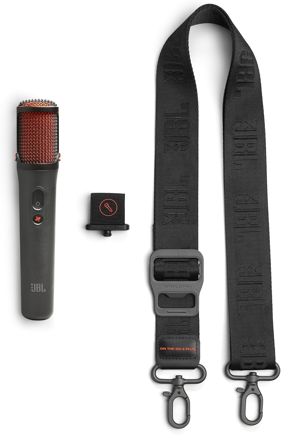 JBL PartyBox On-The-Go 2 - Portable Party Speaker with one Wireless Digital mic, Handle and a Strap, Dynamic Light, Up to 15 Hours Playtime, Splash Proof & Auracast (Black) (Renewed)