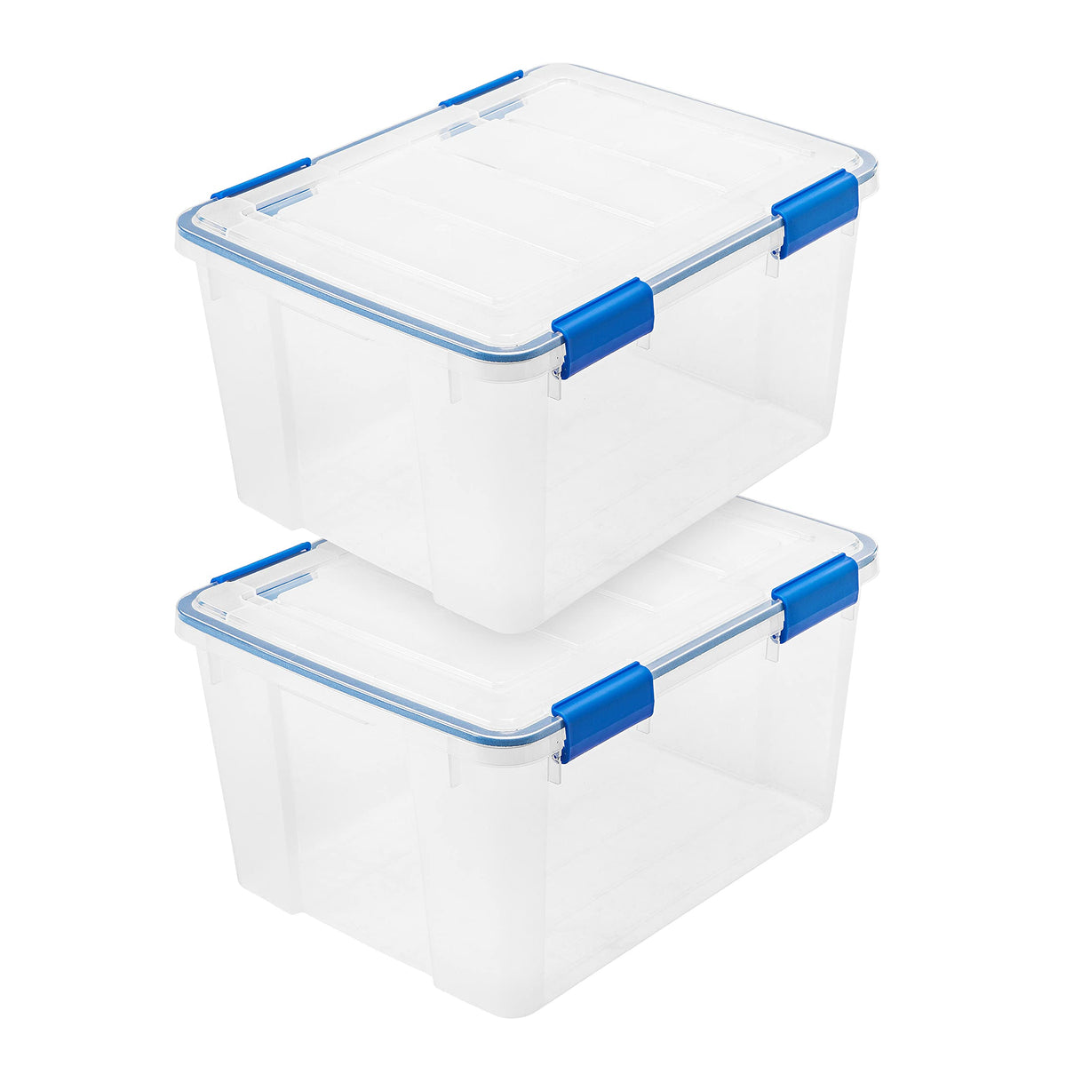 IRIS USA 3-Pack 60 Qt Storage Bins with Gasket Lids, Clear/Blue
