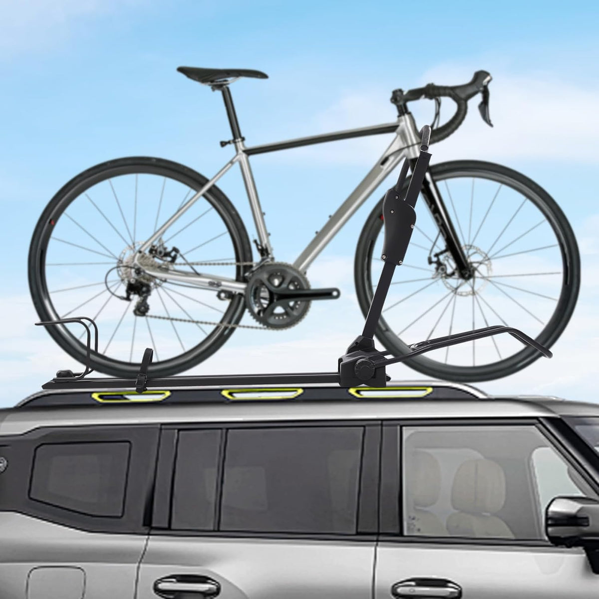 Roof Bike Rack for Cars/SUVs - Adjustable 29-38in Universal Bike Mount with Double Anti-Theft Locks, Fits Mountain/Road/Kids Bikes (Max Tire 2.2in), Foldable & Easy Install