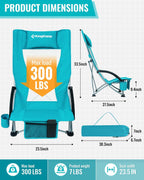 KingCamp Low Beach Chairs 2 Pack, Folding Portable High Back Chair