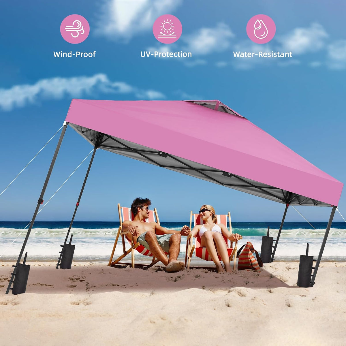 GDY 10x10FT Pop-Up Canopy Tent — with 4-Side Walls & Vented Top, Portable Outdoor Event Tent for Garden, Poolside, Parks, Parties,Camping, Pink.