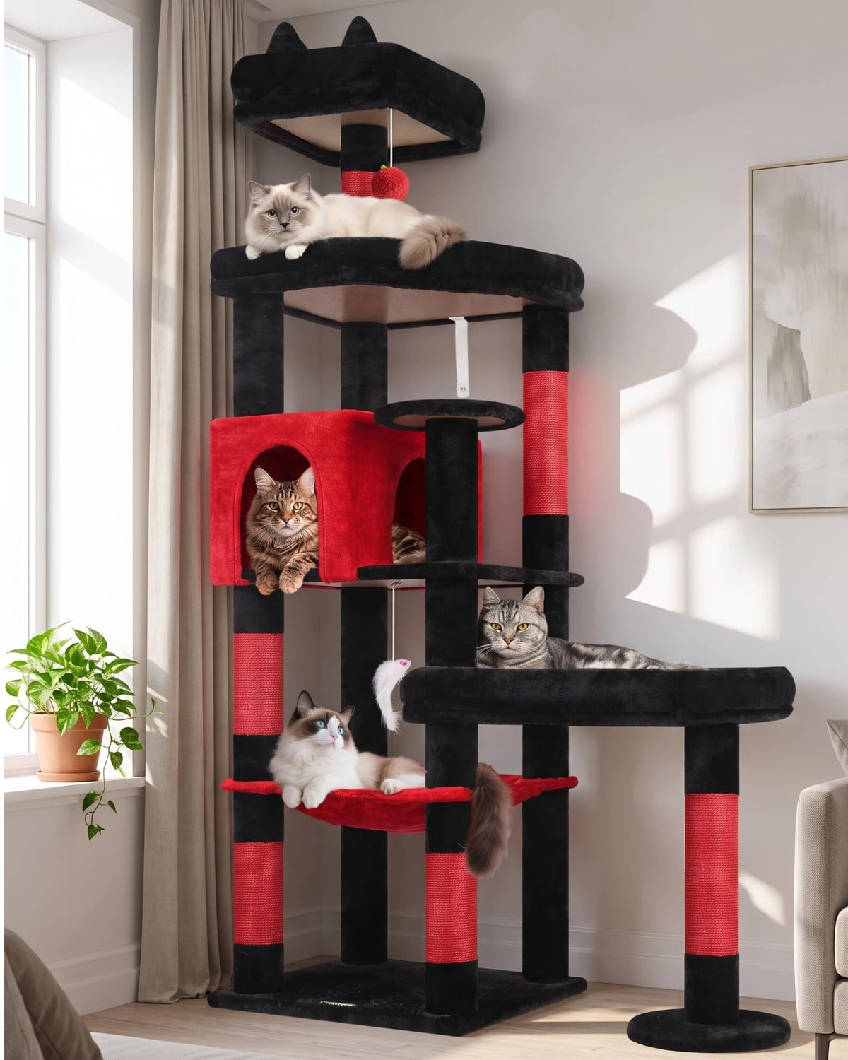 Globlazer 65in Sturdy Cat Tree Tower for Indoor Large Cats, S65, Beige