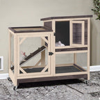 Gutinneen 2-Story Rabbit Hutch Bunny cage with Chew-Proof Ramp, Locking Leak-Proof Trays - Indoor/Outdoor 39.3" Wooden Rabbit Cage with Wheels for Rabbits, Guinea Pigs, Small Animal (Black and White)