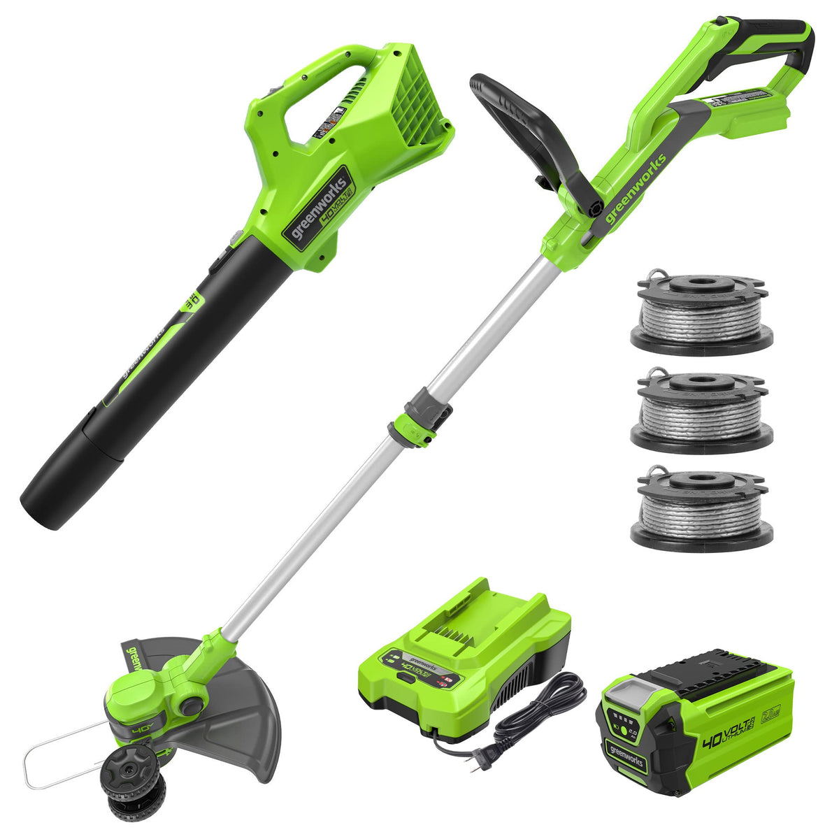 Greenworks 40V 12 in Cordless String Trimmer, 2.0 Ah Battery and Charger