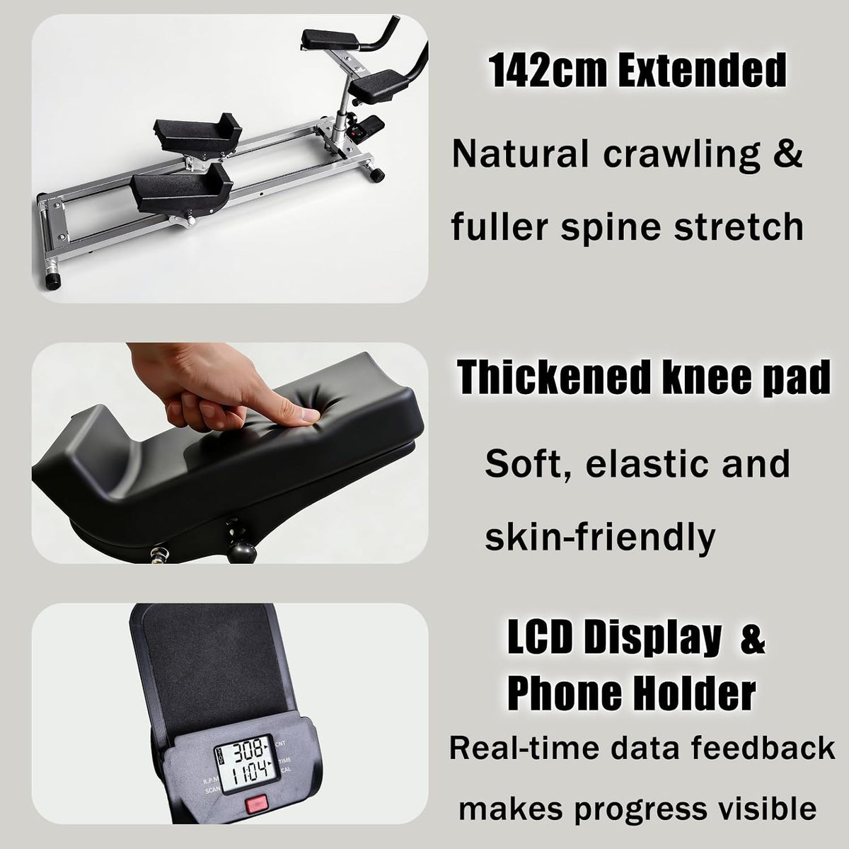142cm Extra-Long Spine Twist Trainer with Pedal Resistance Bands – Full Body Cardio Crawling Exercise Machine for Office Workers at Home, Phone Holder & LCD Display