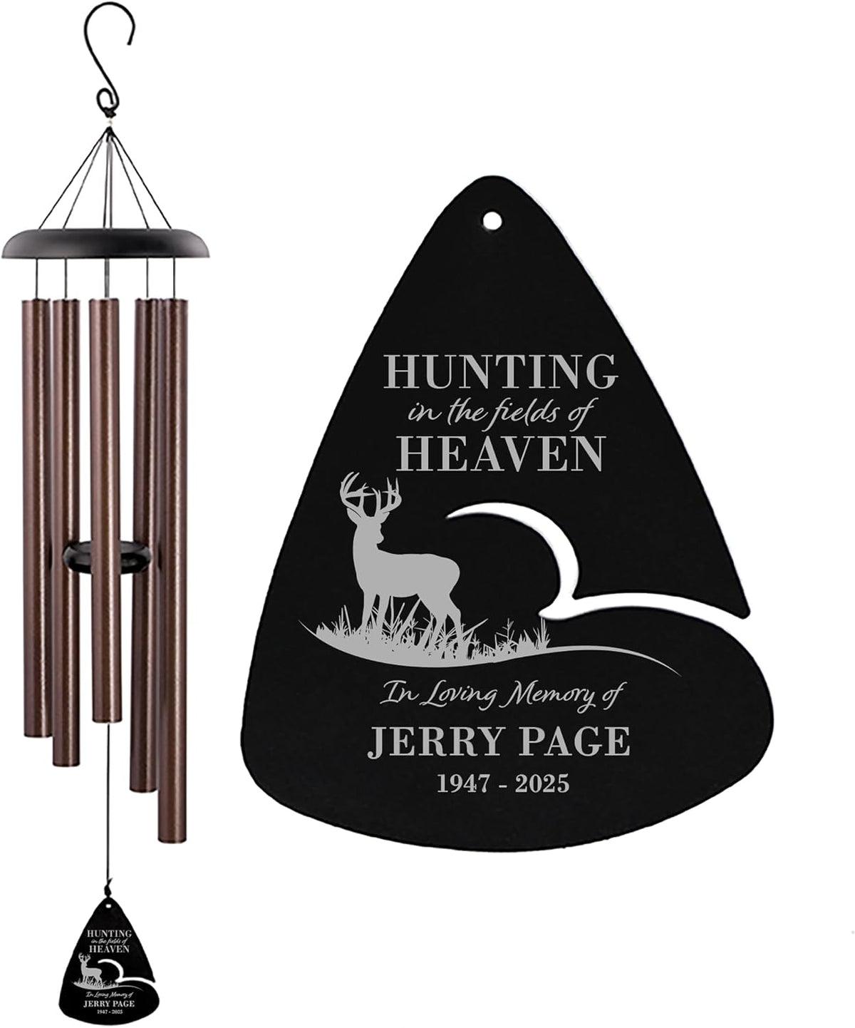 Personalized Memorial Wind Chime, Hunting in Heaven Deer or Duck Wind Chime, Hunter Sympathy Gift, Customizable Hunting Memorial Gift (Bronze 44")