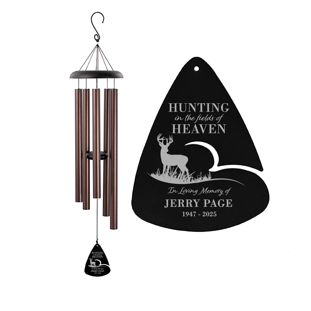 Personalized Memorial Wind Chime, Hunting in Heaven Deer or Duck Wind Chime, Hunter Sympathy Gift, Customizable Hunting Memorial Gift (Bronze 44")