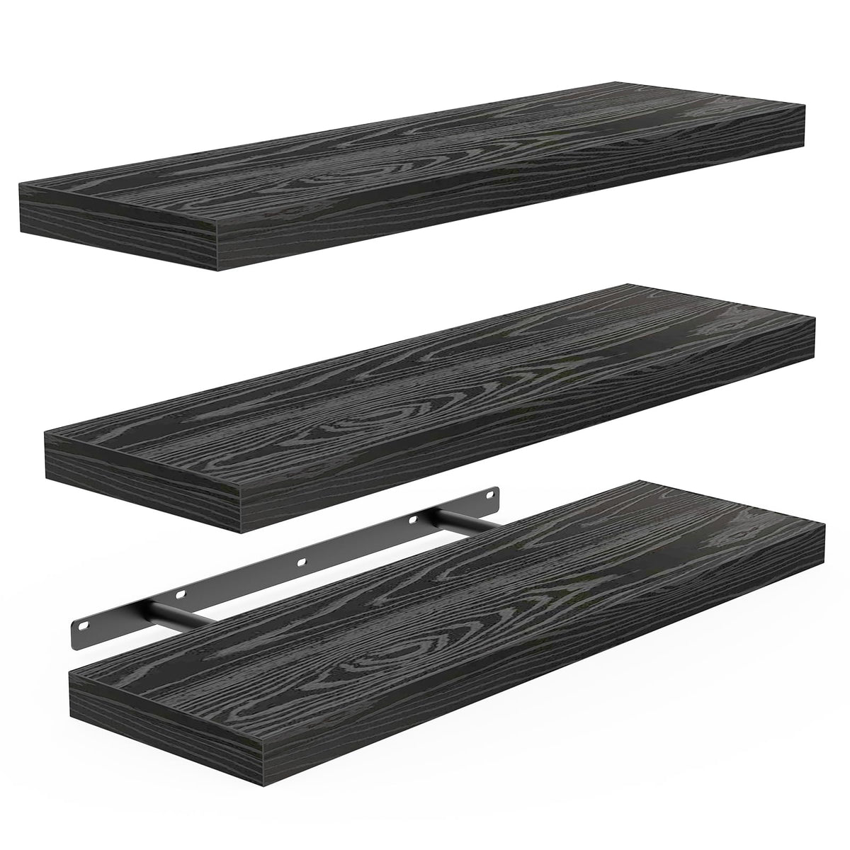 BAYKA Rustic Brown Floating Shelves 35.4in, Set of 2, Wall Mount Wood Shelf