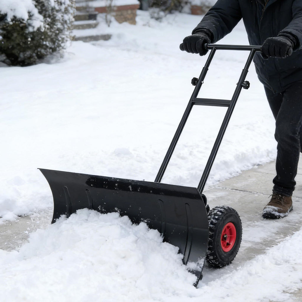 IRONMAX 36" Wide Snow Shovel for Driveway with Wheels, Black