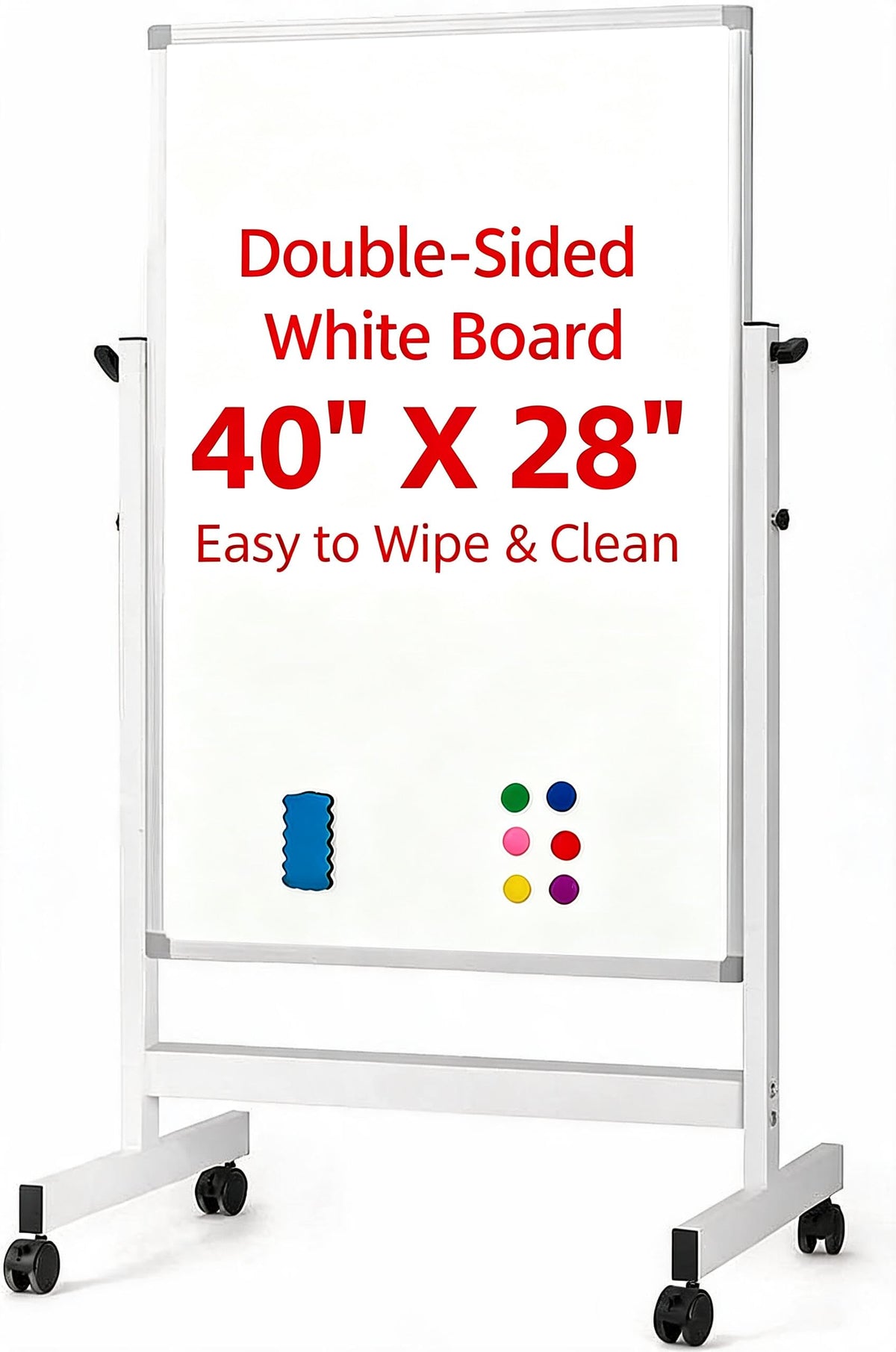 40x28 Inch Rolling Whiteboard with Stand, Double Sided Reversible Mobile Dry Erase Board on Wheels, Aluminum Frame Portable Easel White Board for Office, Classroom, Home