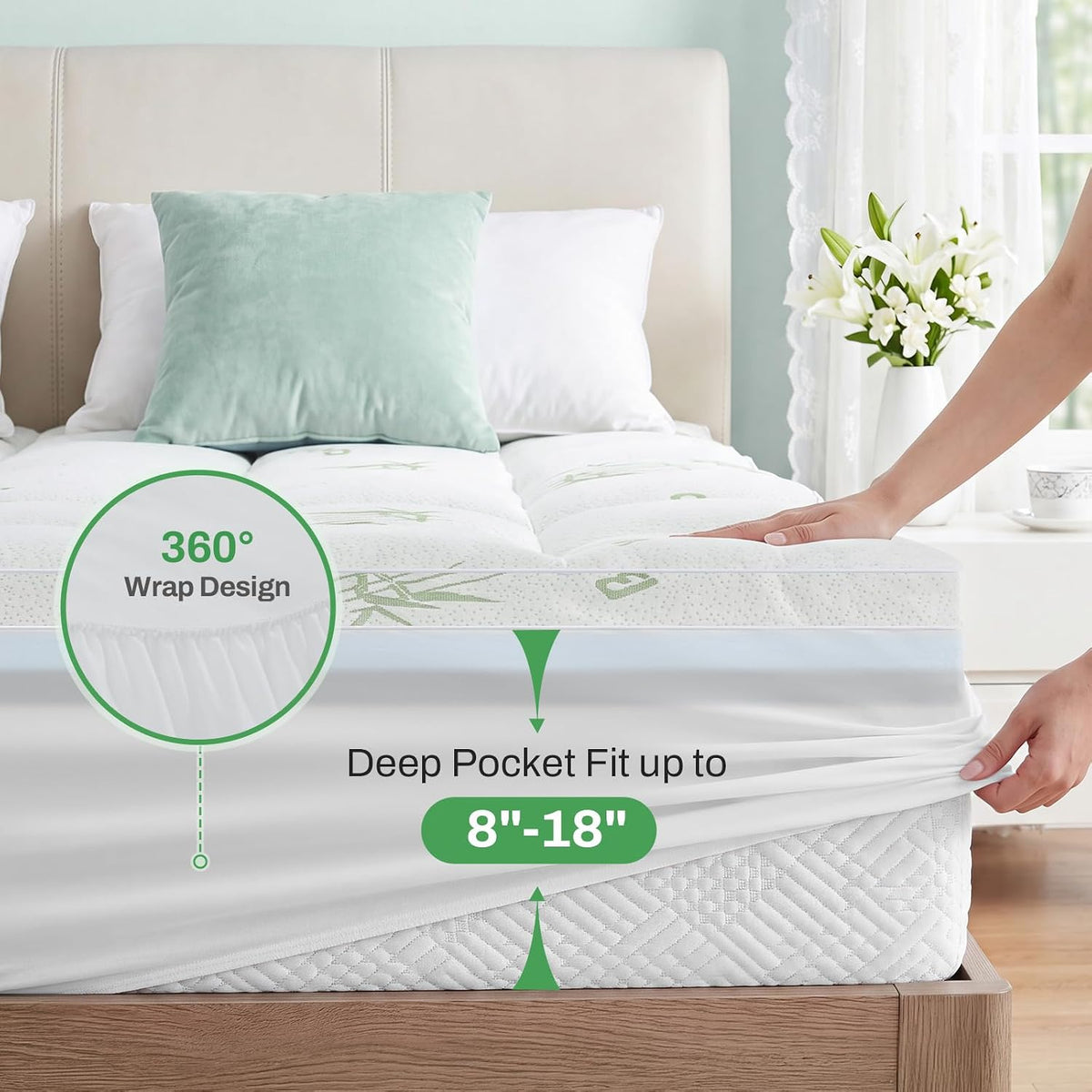MASVIS 4 Inch King Mattress Topper, 2-in-1 Dual Layer Design, 2" Gel Memory Foam and 2" Pillow Top Mattress Pad Cover, Viscose Made from Bamboo, Pressure Relief & Medium Firm Support