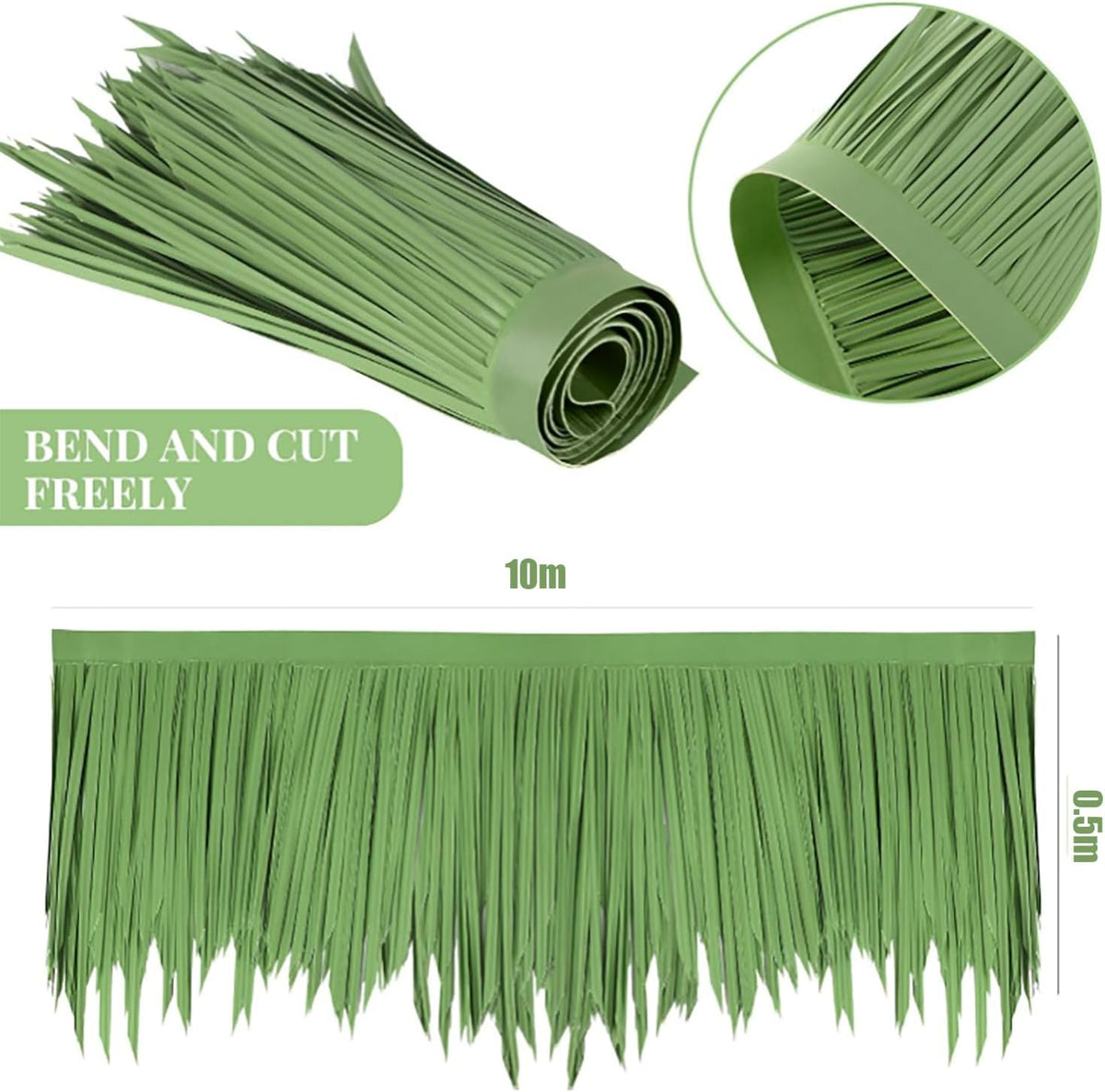 LIUNI Artificial thatch Roofing roll Garden Tiki bar Straw roof thatch roll Artificial Palm roof Leaves for Fencing decking Patio Umbrella Fence Party Decoration(Size:9m/29.5ft,Color:Green)