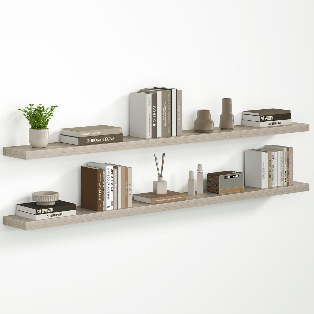 Fun Memories Floating Shelves - 2 Pack 12 Inch Rustic Wooden Wall Shelves - Extra Deeper & Thicker Wall Mounted Storage Shelf for Living Room, Kitchen, Farmhouse - 36" W x 12" D x 1.8" H - Brown