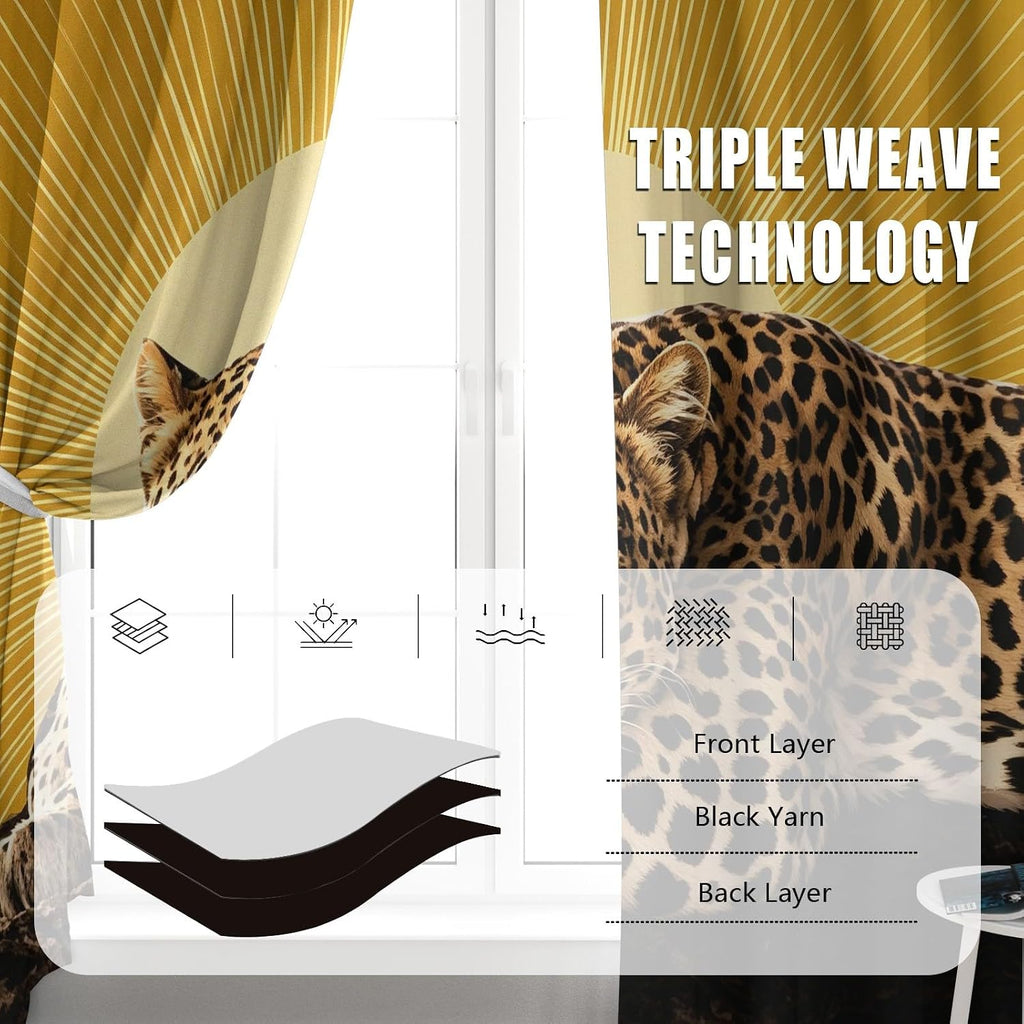 Sun Leopard Curtains 2 Panels, Sunburst Cheetah Blackout Curtains