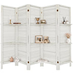 TEAKMAMA Room Divider, Room Divider with Shelves, 4 Panel,Distressed White