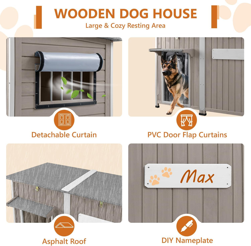 Ketive 55" Extra XL Wooden Outdoor Dog House with Iron Frame for Large Dogs
