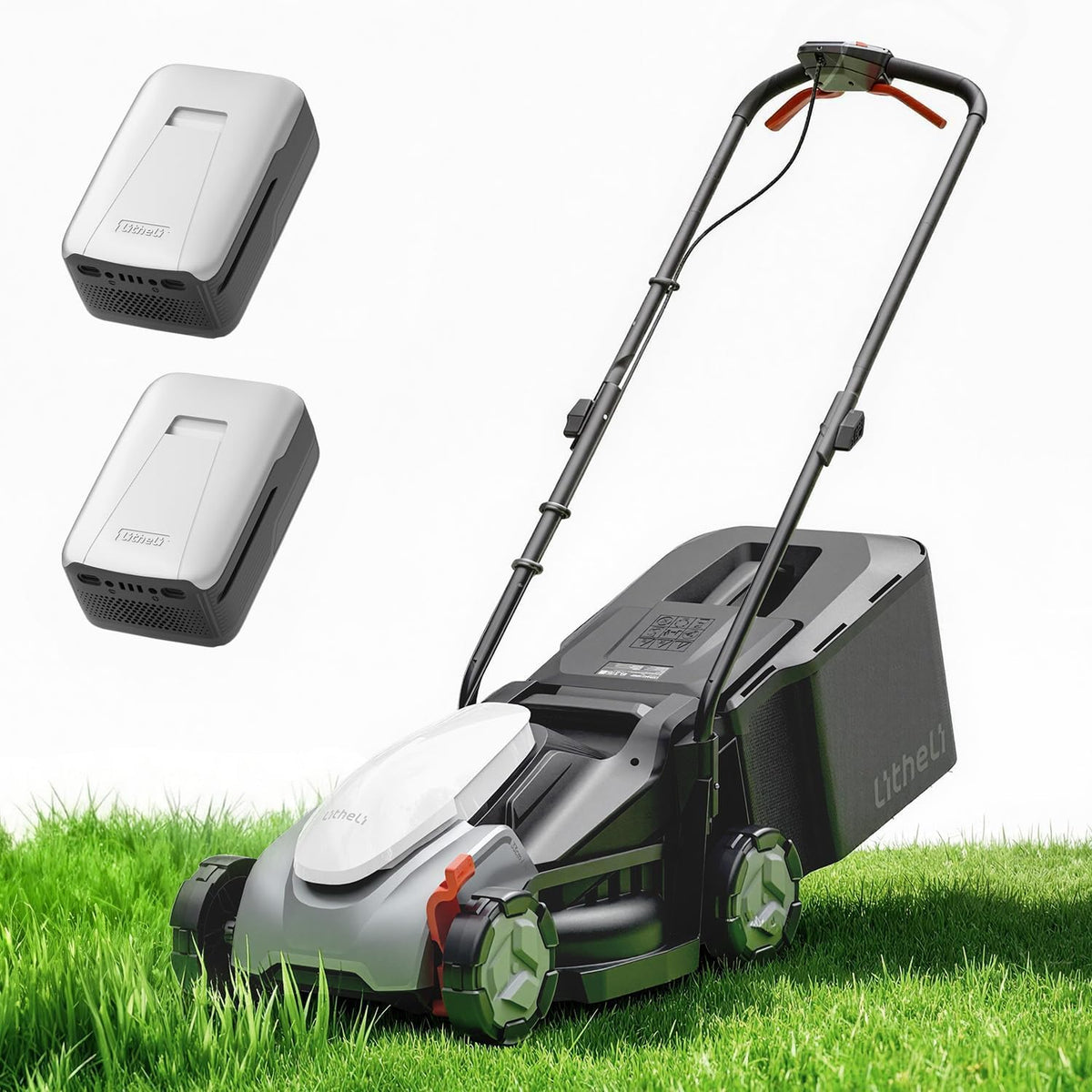 Litheli 14 Inch Cordless Lawn Mower, Brushless Battery Powered Push Mower with 5.0Ah Battery, 5-Position Height, 9-Gallon Bag, Lightweight Grass Cutter for Small to Mid-Sized Yards