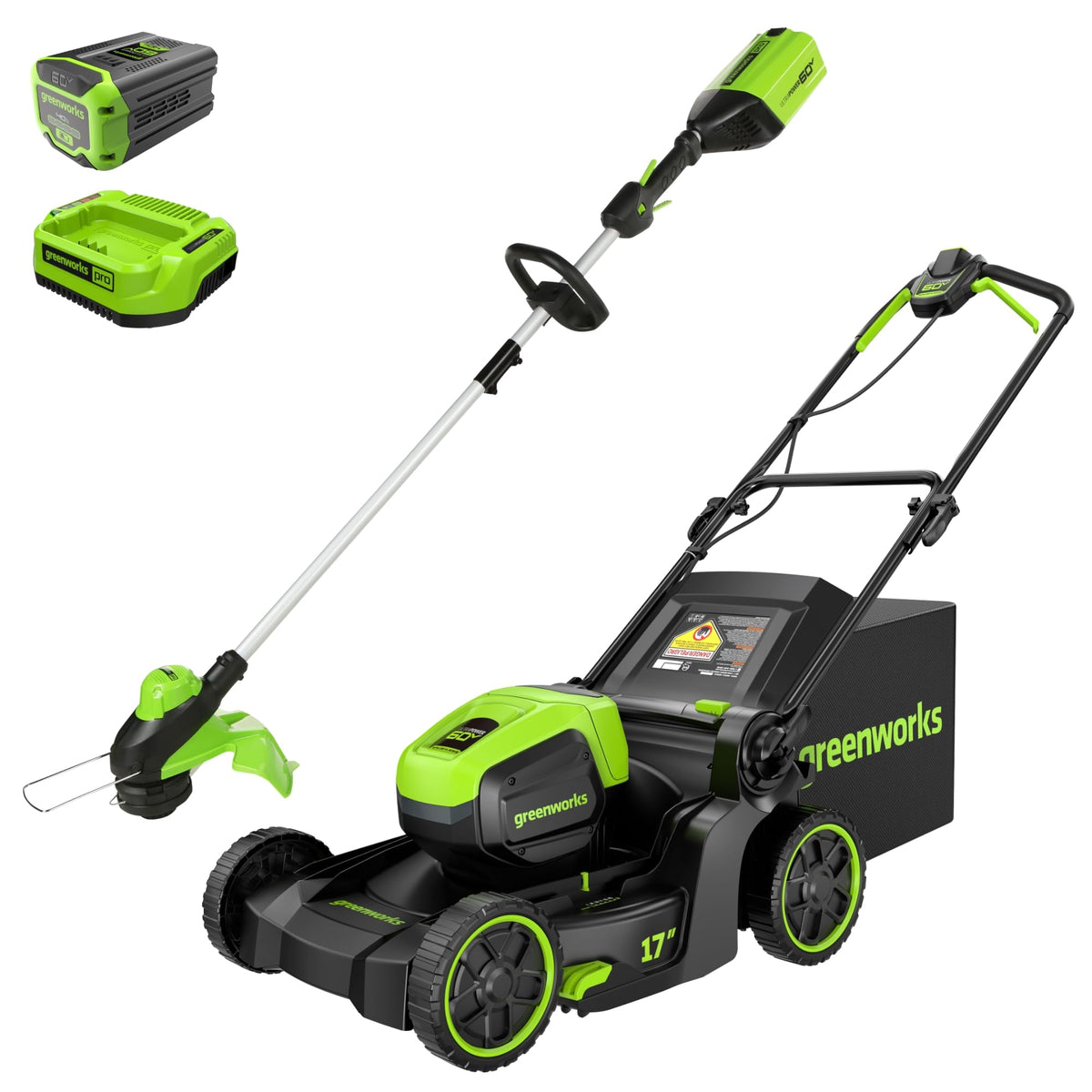 Greenworks 60V 17in Push Lawn Mower, 4.0 Ah Battery and Charger