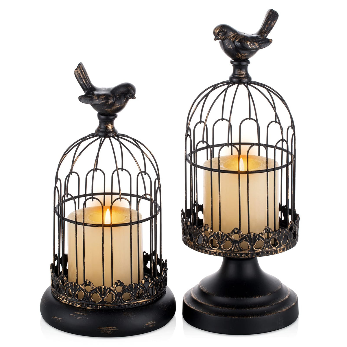Decorative Candle Holder Bird Cage - Set of 2 Cage Lanterns for Candleholder Shabby Chic Country Home Decoration Table Centerpiece Mantel Decor-Black||style1