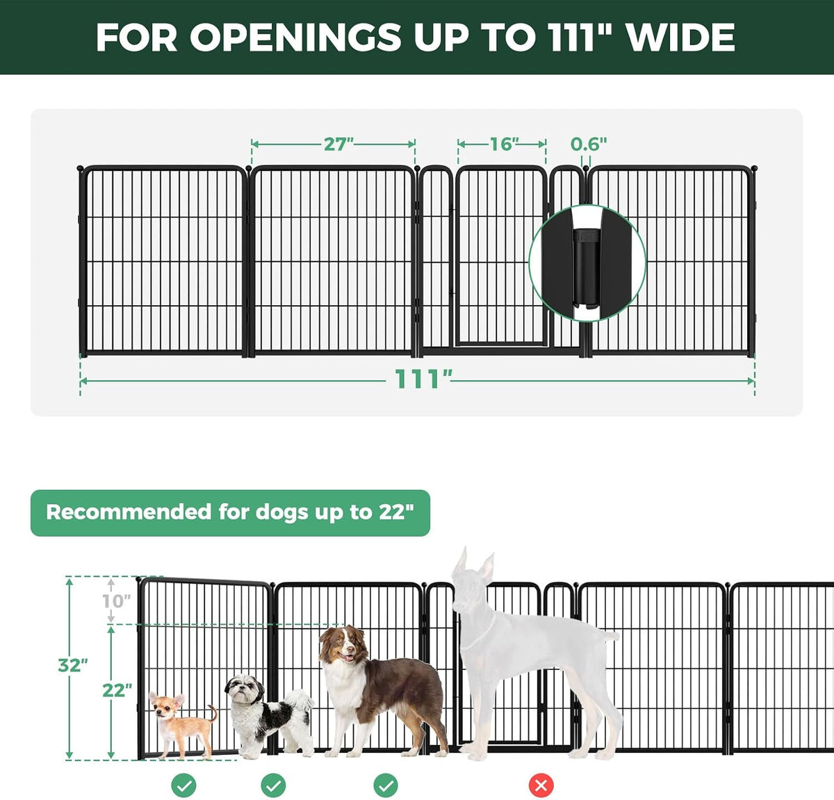 FXW Dog Gate, Extra Wide Adjustable for Openings Up to 111", 32" H