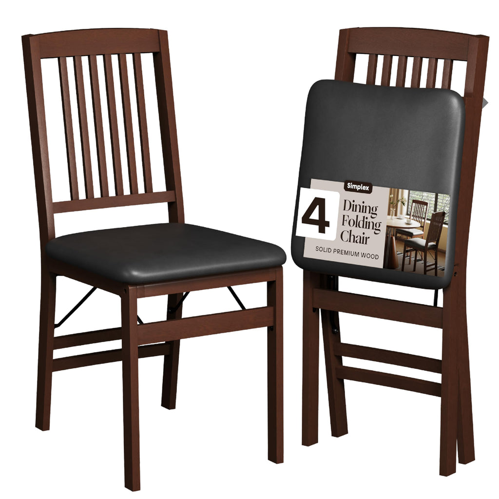 SIMPLEX Folding Wood Dining Chairs, Padded, No Assembly, 2 Pack