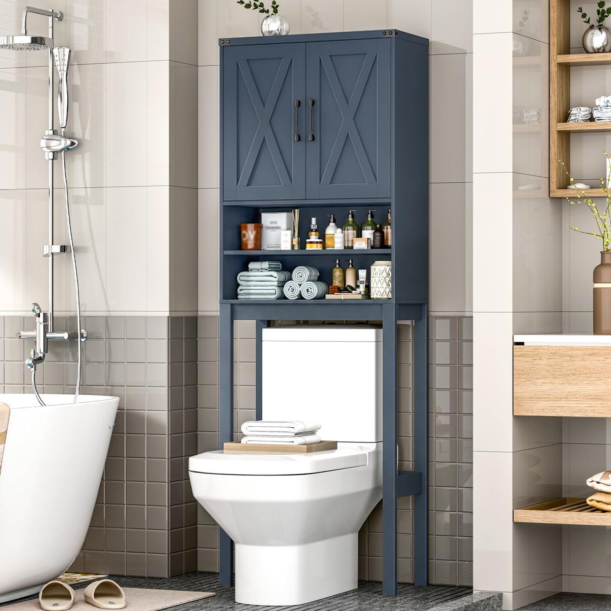 Vabches Metal Frame Over The Toilet Storage Cabinet, Black