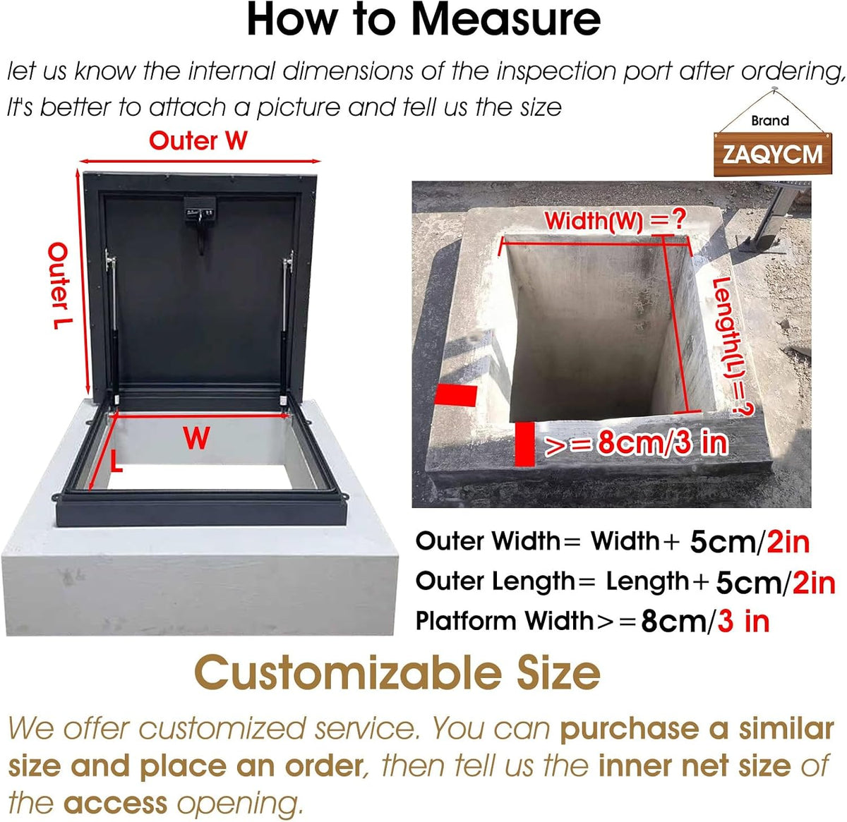 ZAQYCM Locking Flat Roof Access Hatch Door Black, Rooftop Hatch Cover Plate Rainproof, Metal Attic/Cellars Outlet Lid with Gas Shock Strut & Handle & Rubber Seal Strip(W 19in/48cm,L 24in/61cm)