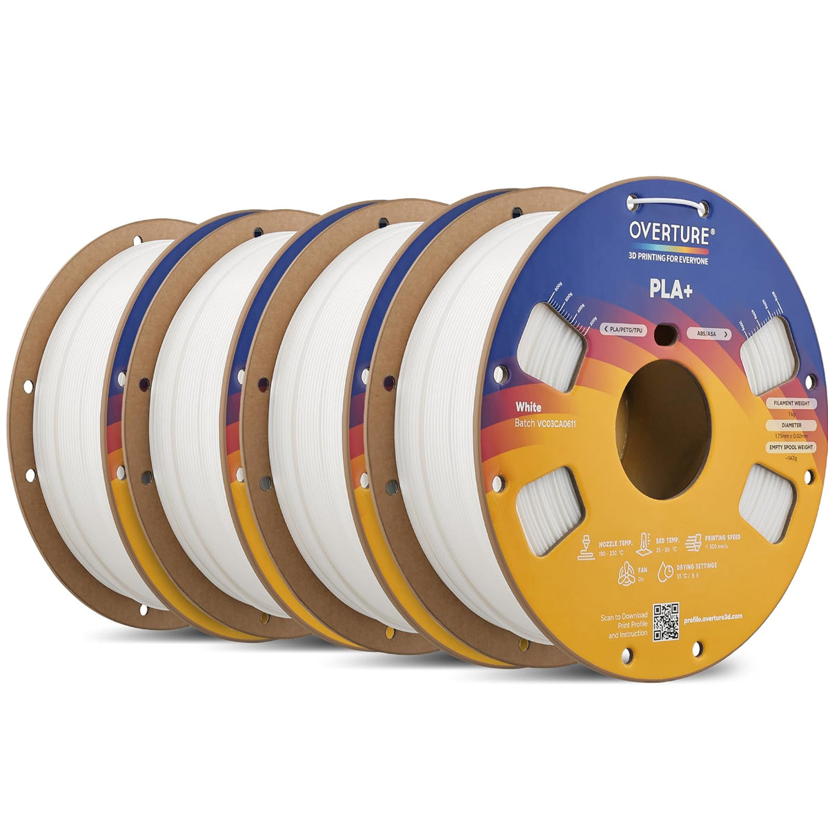 OVERTURE 10KG Bundle High Speed PLA+ 3D Printer Filament 1.75mm