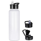 32 oz Insulated Water Bottle Bulk 8 Pack, Stainless Steel Sports Water Bottles with Straw Lid & Wide Mouth Lids, Double Walled Vacuum, Leak Proof, White