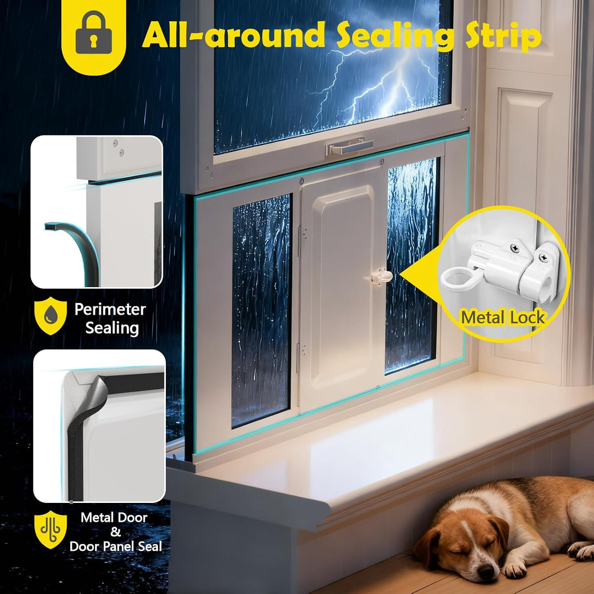 Dog Door for Window, Aluminum Frame Window Pet Door, Adjustable to Fit 33"-38" Width Sliding Windows, Magnetic Closure, Fits Dogs up to 200lb, Extra Large-Plus