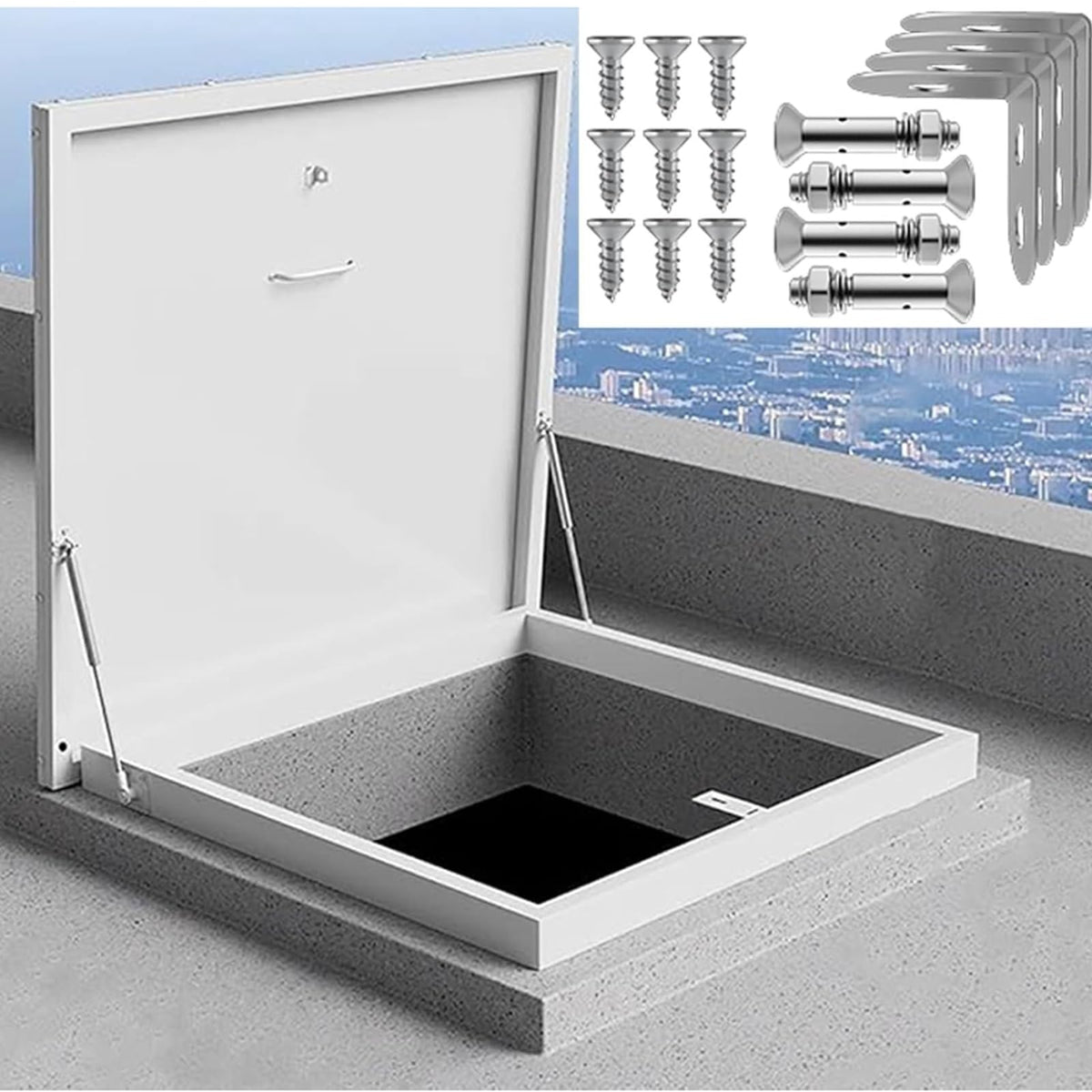 Roof Hatch Rooftop Hatch Cover Plate,House Rooftop Maintenance Hatch,Galvanized Powder Coated Ceiling Hatch Lid With handle,Roof Hatch Window for Emergency Access Lid,Weather Proofing Cellar Cover(60*